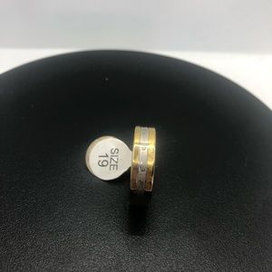 Stainless Steel Gold Plated Egyptian Hieroglyphs Mens Eternity Ring